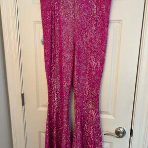 Show Me Your Mumu Hot Pink Iridescent Sequin Flare Bell Bottom Pants